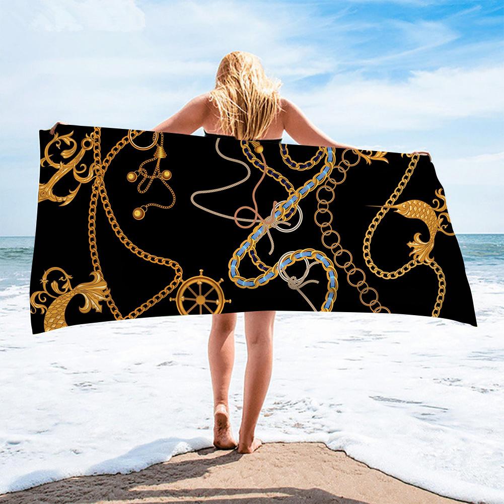 Luxus Schwarz Gold Europäisches Design Mikrofaser Saugfähige Strandtücher für Mann Frau Zuhause Hotel Badetücher Schnell Trocknendes Strandtuch