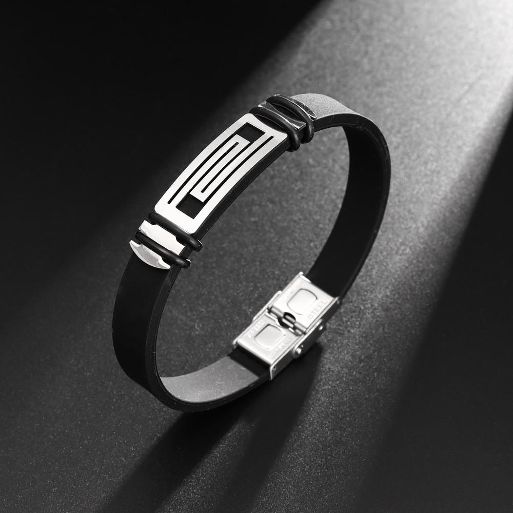 Metal Cuff Bracelet Sports Men's Silicone Bracelet Fashion Geometric Hollow Bracelet Men's Holiday Souvenir Gift