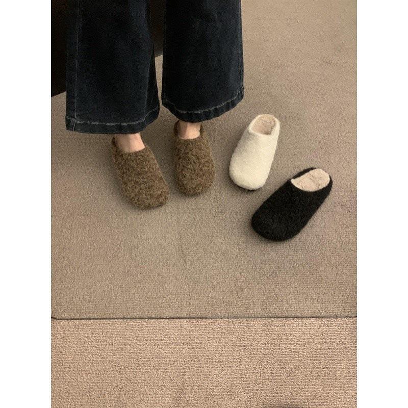 Hairy Bag Head Slippers Women's Outer Half-tray Shoes Soft-soled Plush Birkenstocks Retro Ugly Cute Birkenstocks