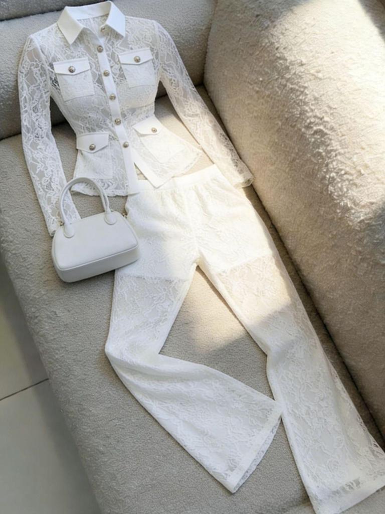 2026 Spring Lace Lapel Suit: European & American Style, Long Sleeve & Pants