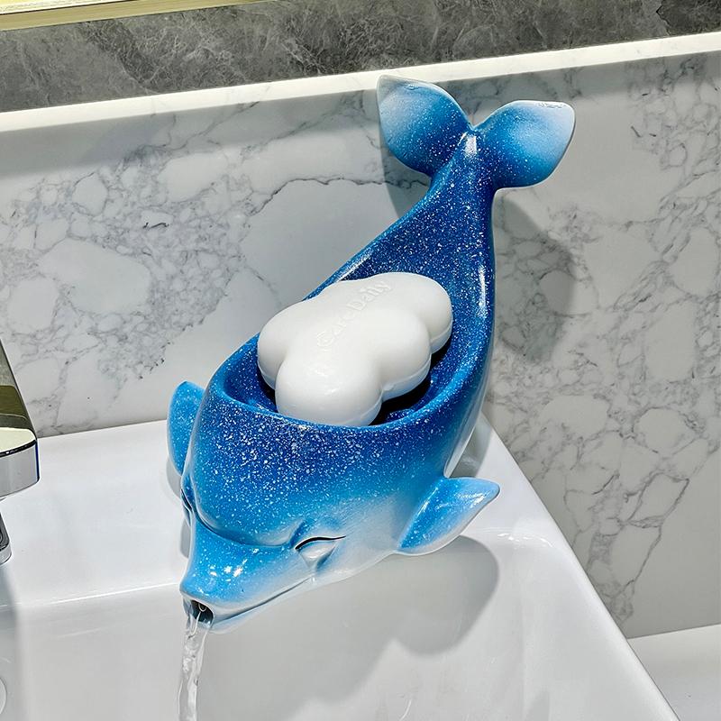 Dolphin Drain Soap Box Ceramic Home Non Perforated Toilet Hand Wash Desk Soap Box Drainage Storage Rack Bathroom Accessories
