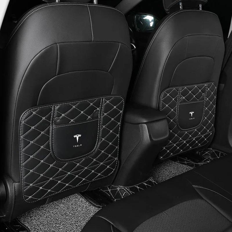 Car Anti-kick Pad Interior Leather Auto Seat Back Protector Pads Anti Scratch For Tesla Model S Model X Model Y Model 3 Roadster SpaceX