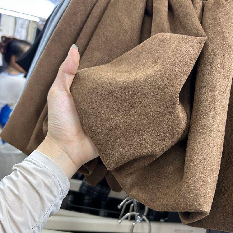 Korean Style Faux Suede Women's Fluffy Slimming Half-Skirt for Autumn/Winter