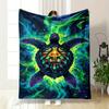A Vibrant, Glowing Turtle with a Colorful, Mandala-like Shell Design. for All Seasons Blanket Lunch Break Throw Gift