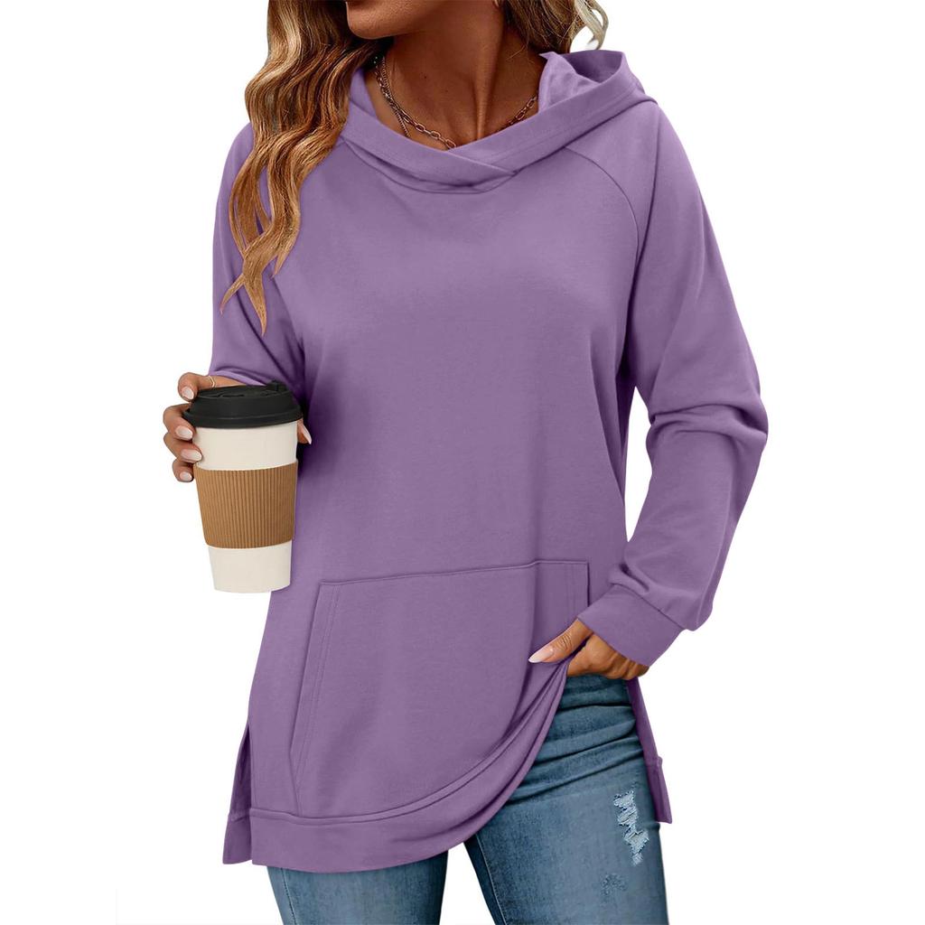 Felpa con cappuccio da donna S, tinta unita classica, con tasche, orlo spaccato, manica lunga