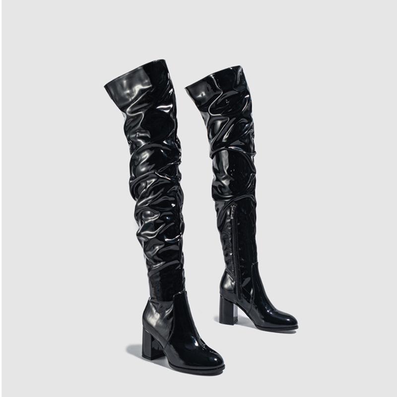 Fashion New Women's Long Boots Patent Leather Over The Knee Boots Sexy Womens Pumps Fashion Thick Heels Women Shoes Zlp Zapatos De Mujer