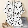 Women Plus Size Round Neck Batwing Short Sleeve Geometric Printed Loose White T Shirt