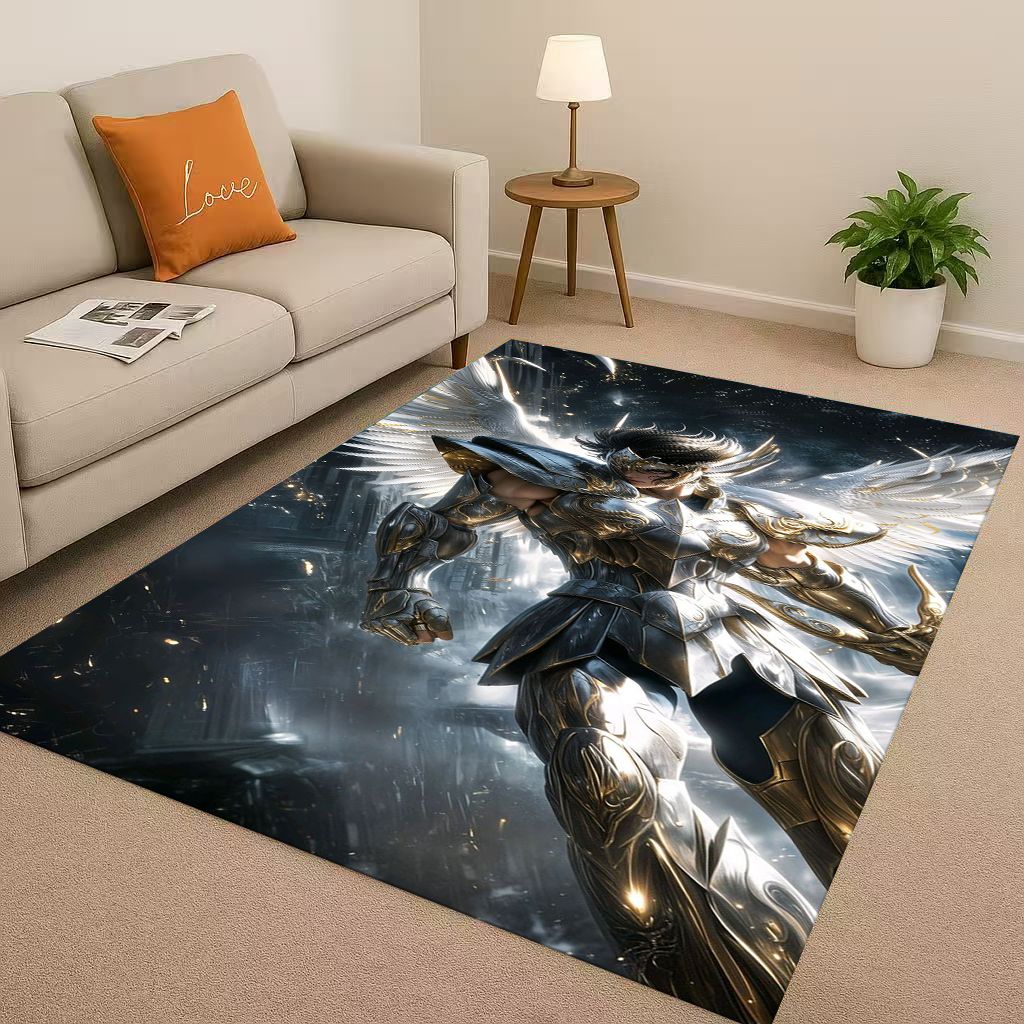 Retro Saint Seiya Shiryu Athena Cartoon Living Room Non Slip Area Rug Carpet for Bedroom Sofa,Easy Clean Home Decor Doormat Kids