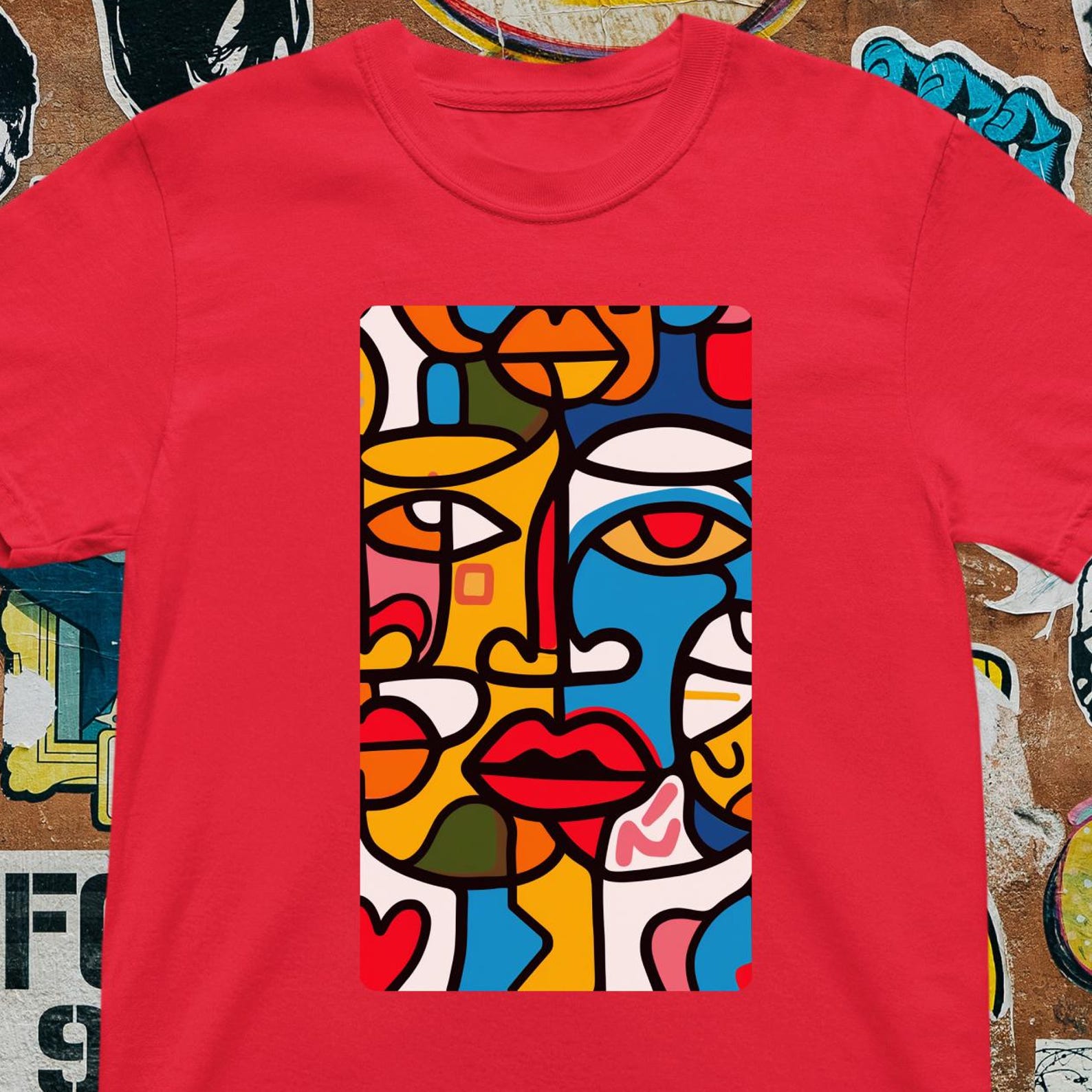 Abstract Faces T-Shirt - Picasso Inspired Cubism Art Tee 2XL