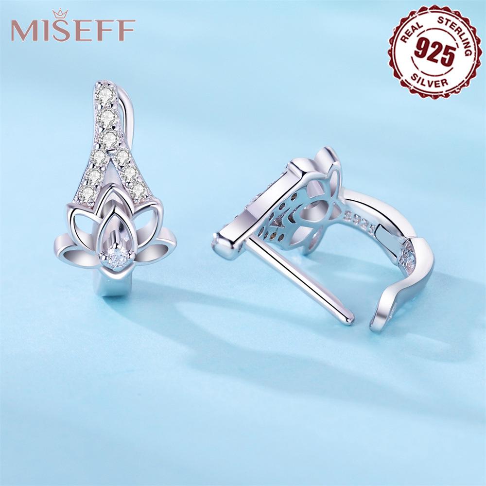High-End S925 Sterling Silver Lotus Zircon Ear Cuffs for Women.