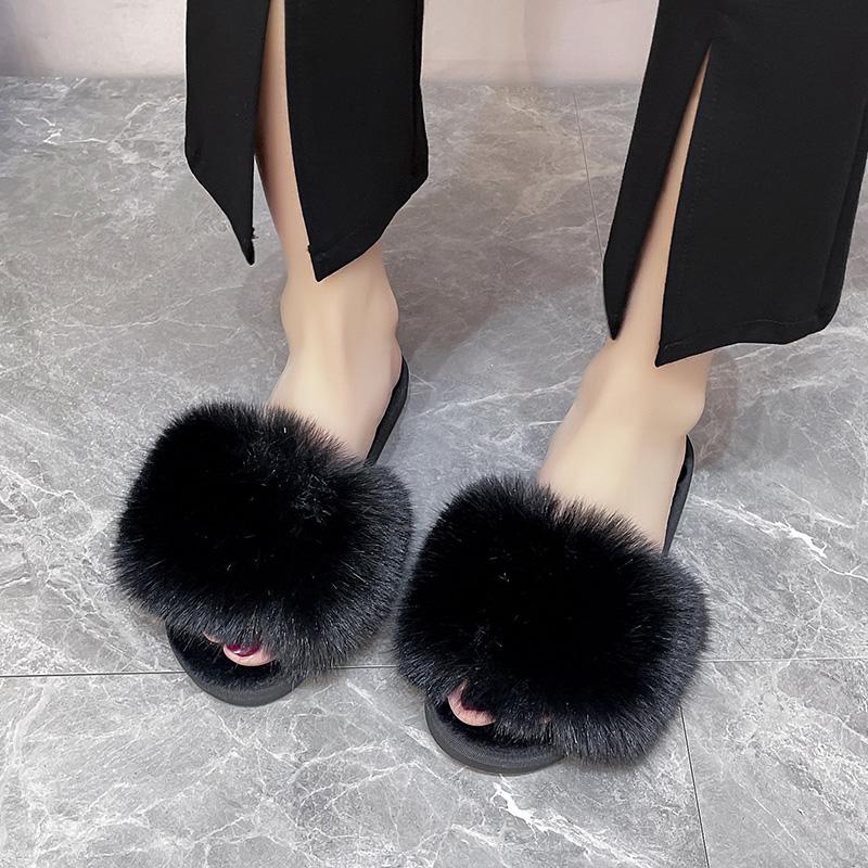 Fashion Ladies Shoes 2024 Hot Sale Basic Women's Slippers Fashion Short Plush Daily Slippers Women New Plus Size Peep Toe Flat Slippers