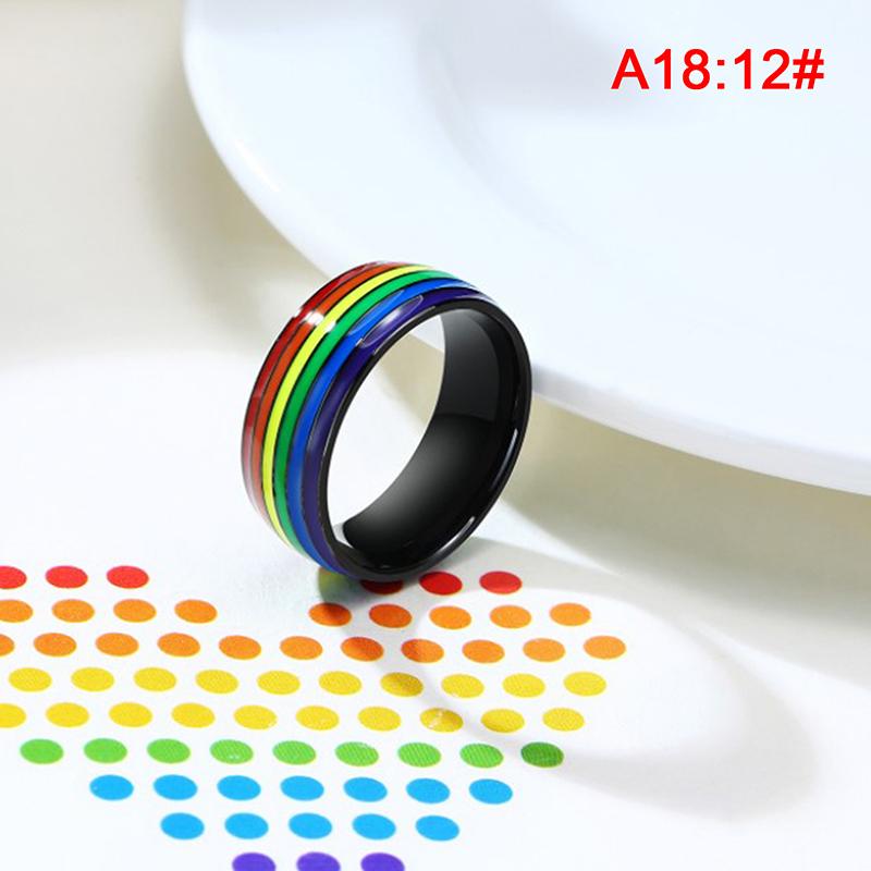 Rustfritt stål Emalje Rainbow Lgbt Ring Lesbisk Gay Ring