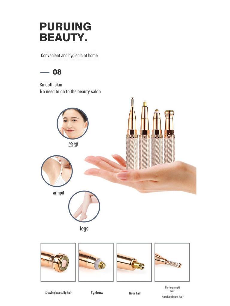 Electric Hair Removal Tool for Women: Facial, Lip, Nose, Underarms & Private Areas, with Mini Eyebrow Trimmer