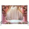 Rideaux de fond floraux roses romantiques en polyester, décorations de photobooth pour enterrements de vie de jeune fille, rendez-vous et mariages.