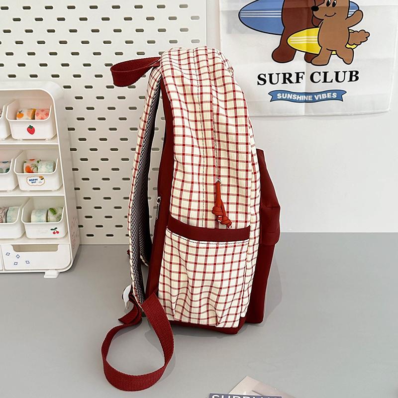 Girls Color Block Backpack Primary School Student Schoolbag Plaid Printed Small Backpack Travel Bag