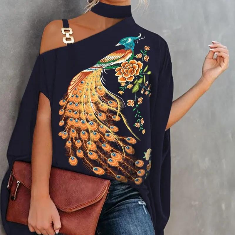 Summer Loose Women's Halter Cape Printed Short-sleeved Shirt for Women