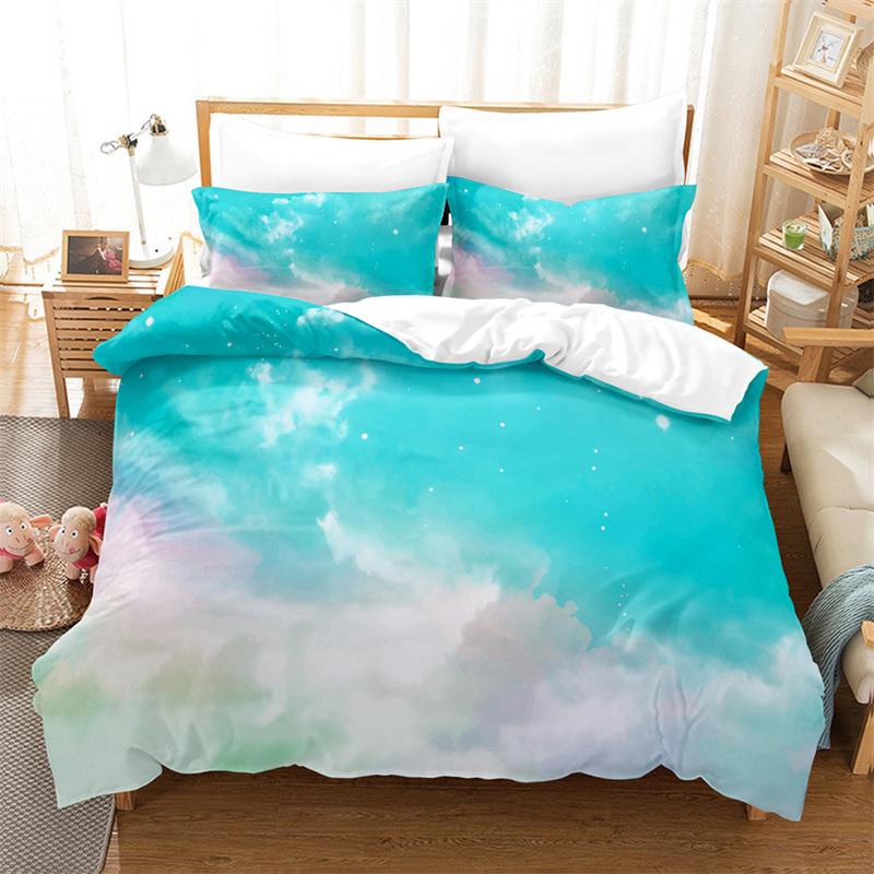 Dream Cloud Bedding Set Rainbow Sky Purple Blue Duvet Cover Queen Microfiber Comforter Cover For Kids Teens Adults Bedroom Decor