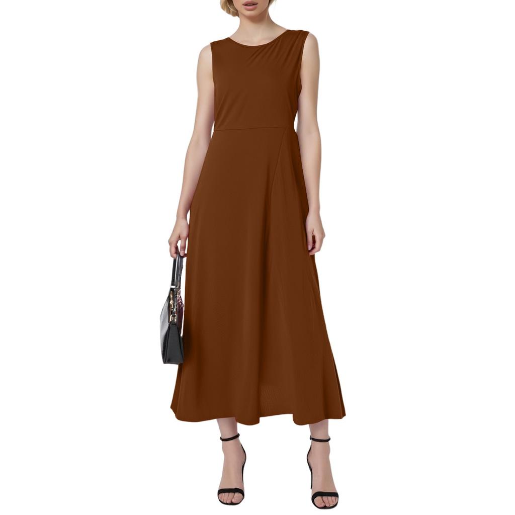 Ladies Fashion Color Sleeveless Dress Long Dress