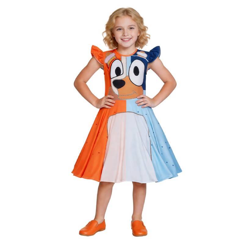 Bluey Girls Princess Dress With Printed Polyester For Childrens Party And Cosplay