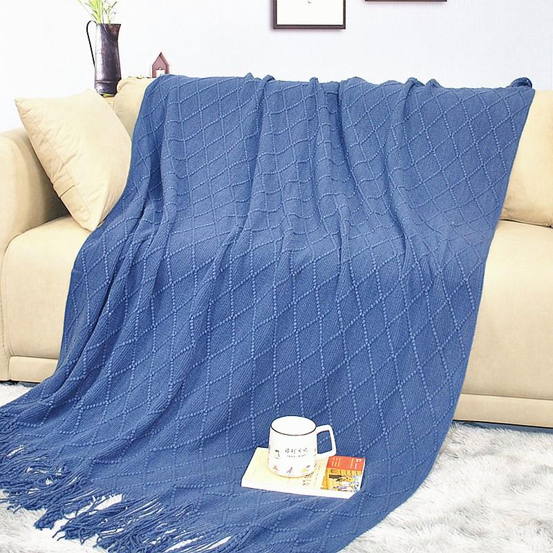 Nordic Retro Yellow Argyle Knit Blanket - Bed Runner, Sofa Throw, End Scarf Cover