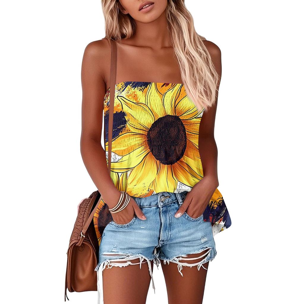 Dámské crop topy, roztomilé sexy tričko bez rukávů s potiskem odhalených ramen