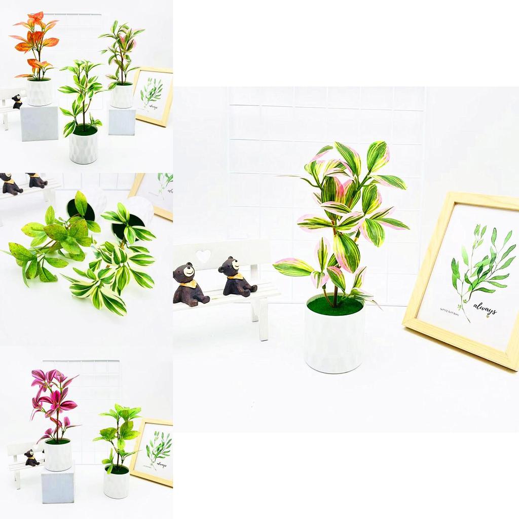 Simulated Multi Color Leaves Potted Artificial Fake Plant For Desktop Decoration And Photography Scenes