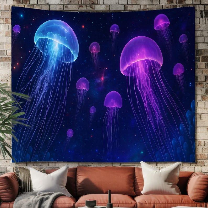 Neon Jellyfish tapestry 75x100 чёрный