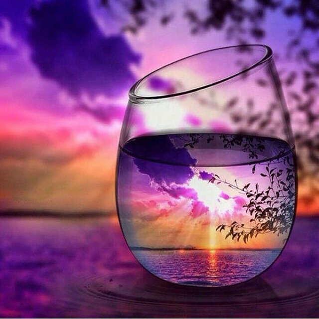 Cup DIY 5D Diamond Painting Full Round Drill Mosaic Sunset Seaside Diamond Embroidery Handmade Kit Holiday Gift Home Decoration