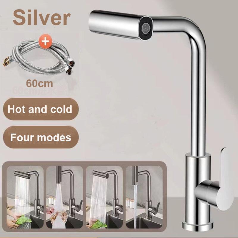 4 Mode Gray Kitchen Faucets Pull Out Rotation Waterfall Black Stream Sprayer Head Sink Mixer Brushed Nickle Water Tap Accessorie