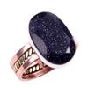 Natural Blue Sunstone Gemstone 925 Sterling Silver TwoTone Gift Ring S.9 e9M55