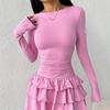 Womens Long Sleeve Dress - Solid Color Slim Fit Pleated 2025