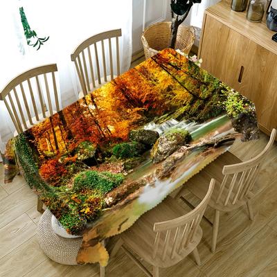 Verdickte Tischdecke aus Baumwolle mit Herbstwaldmuster, Bachlandschaft, rechteckig, rund, für Hochzeits-Picknick-Party