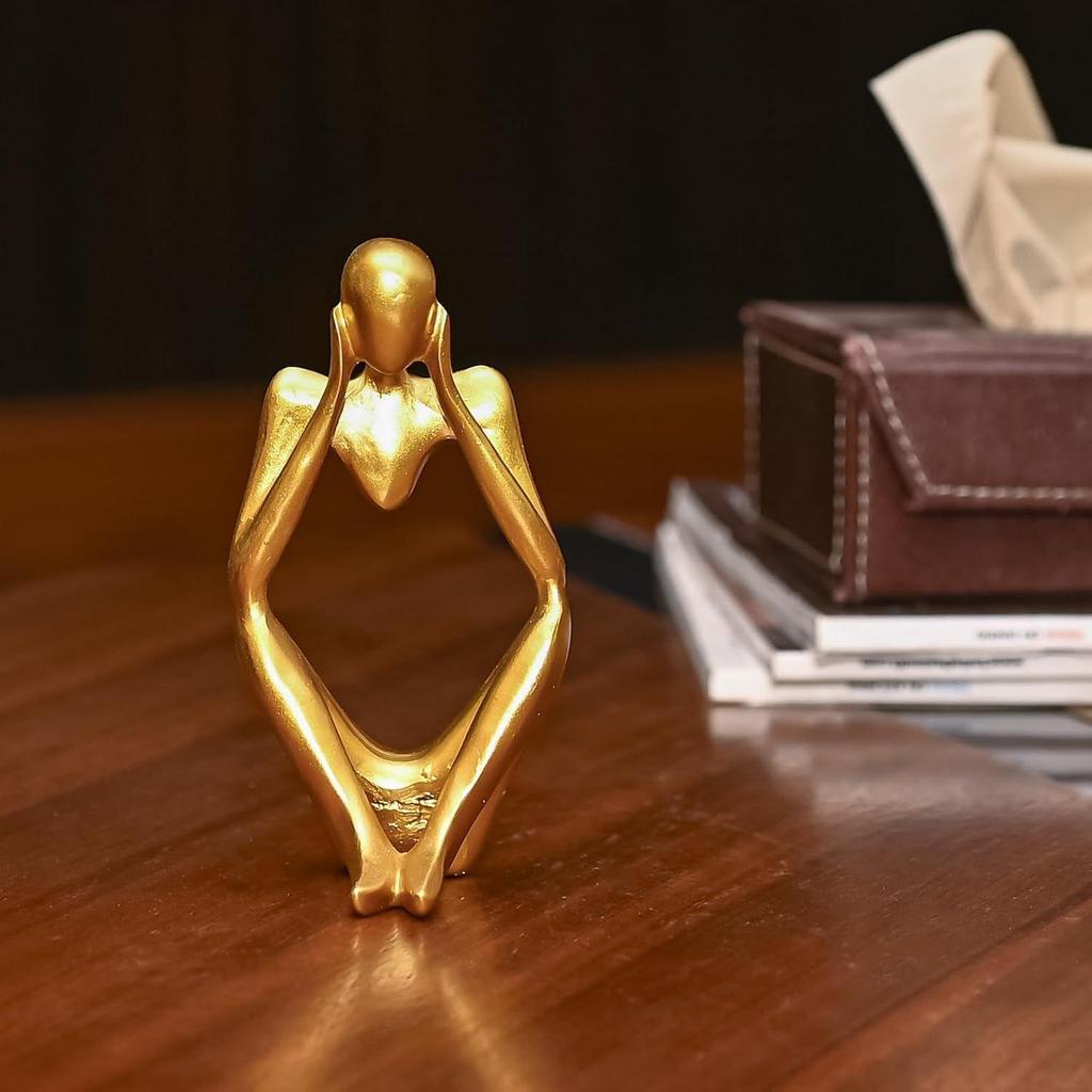 Abstrakte Denker Statue – Moderne Harzskulptur für Heim- & Bürodekor | Kleine Denkerfigur für zeitgenössischen Akzent im Innenraum