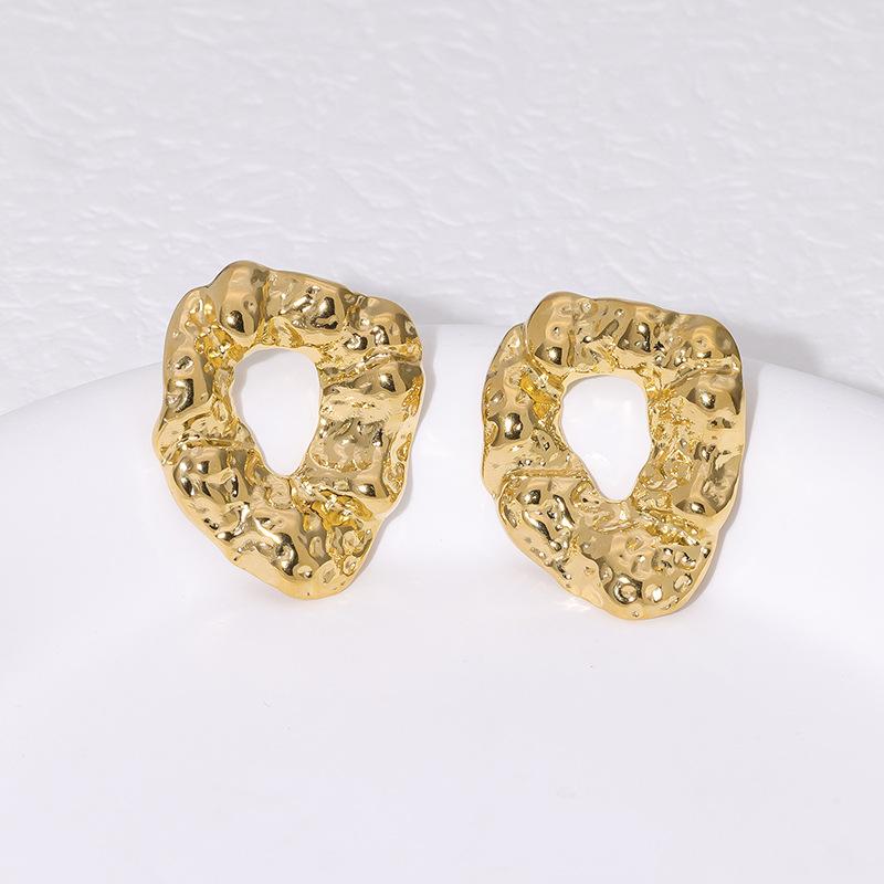 Waterproof Luxury Irregular Hammer Ins Wind Stainless Steel Stud Earrings French High-end 18K Gold-plated Trend Fashion