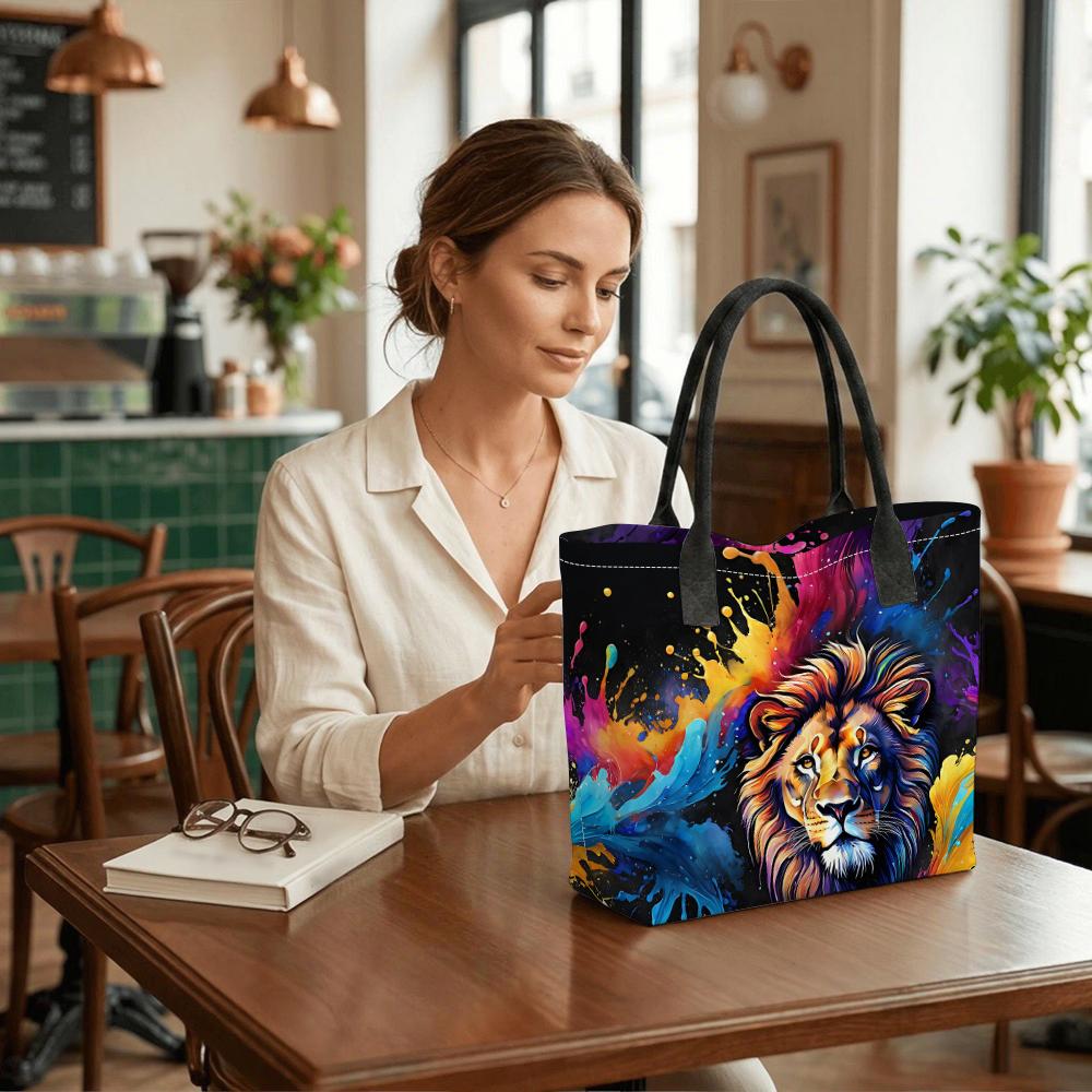  Colorful Lion Print Tote Bag Stylish Casual Large Capacity Shoulder Handbag for Daily Use