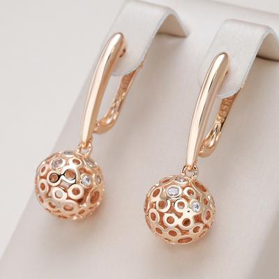 New Hollow Round Ball Long Earrings  Rose Gold With Natural Zircon Women Earrings Unique Fashion Everyday Jewelry