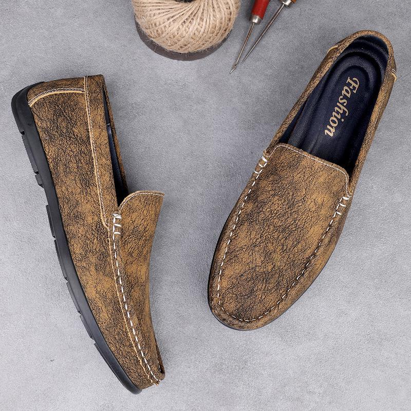 Men's British Style Breathable Leather Loafers: Soft Sole Slip-on Casual Driving Shoes