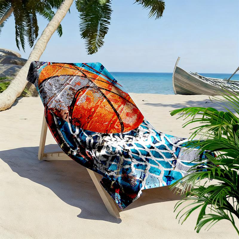 Basketball Print Beach Towel, Large Soft Quick Dry Towel for Beach Camping Swimming