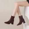 Fashion 2025 Autumn New Genuine Leather Women Ankle Boots Black Burgundy High Chunky Heel Square Toe Shoes Fashion Ladies Ankle Boots
