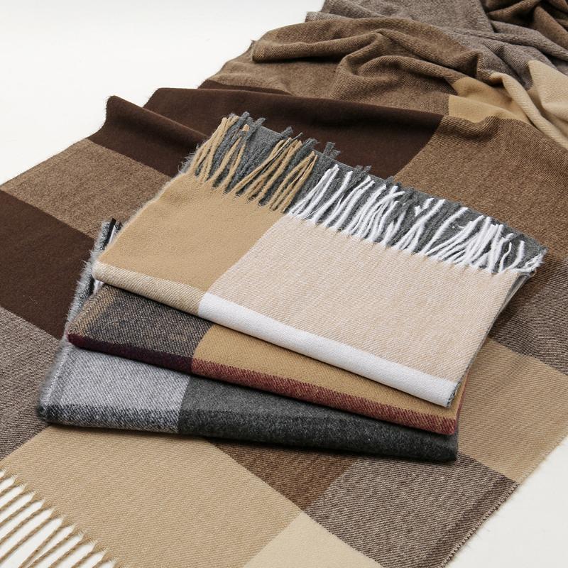 Contrasting color plaid imitation cashmere versatile scarf autumn and winter women's atmosphere fringed warm shawl scarf