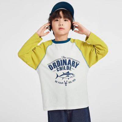Boys' 2025 Long-Sleeve Color-Block Cotton T-Shirt