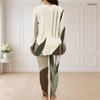 Women Plus Size Purple Gray White Printed Half Zip Long Sleeve Longline Top Fitted Pants Two Piece Set