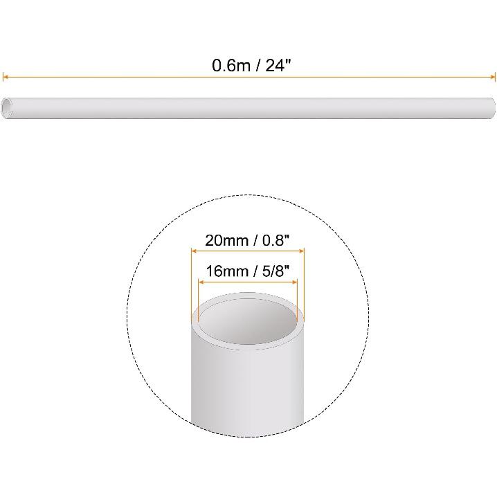 3pcs 5/8" X 0.8" PVC Pipe 24" Plastic Rigid Tubing Round High Impact Drain Pipe, [for Greenhouse Garden Home HVAC Plumbing] - 16x20mm / White