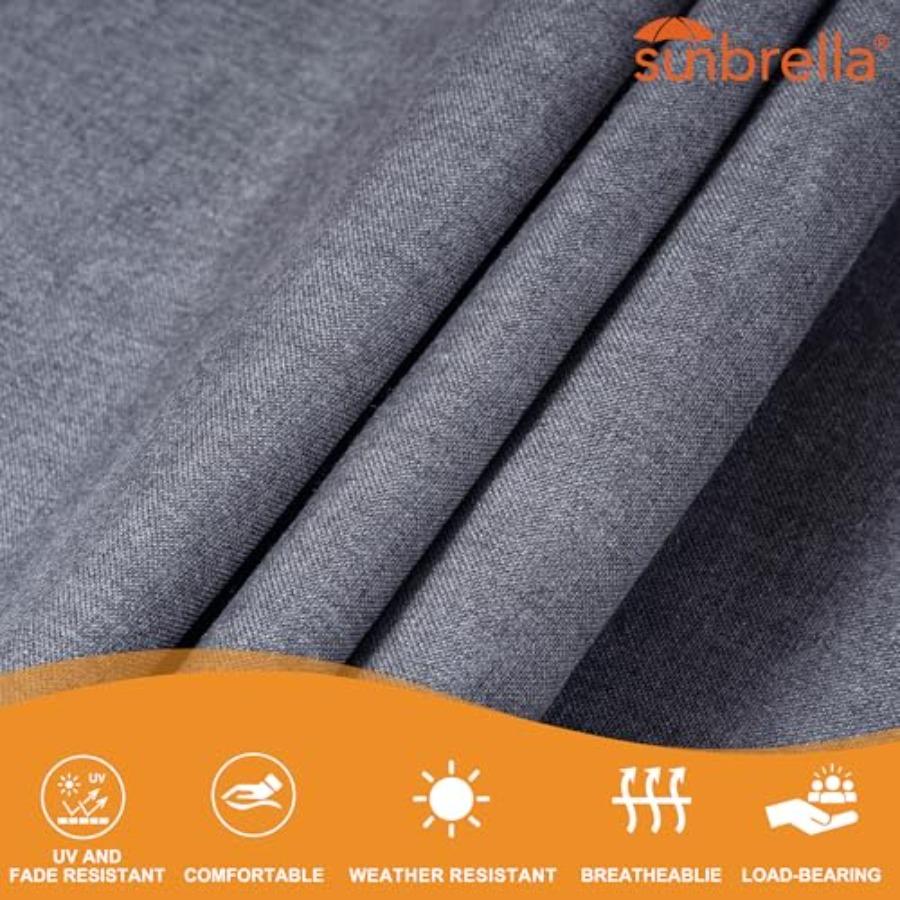 12 FT Sunbrella Fabric Hammock with Spreader Bars and Free Pillow for Patio Yard All Weather and Fade Resistant Cast Slate Fits