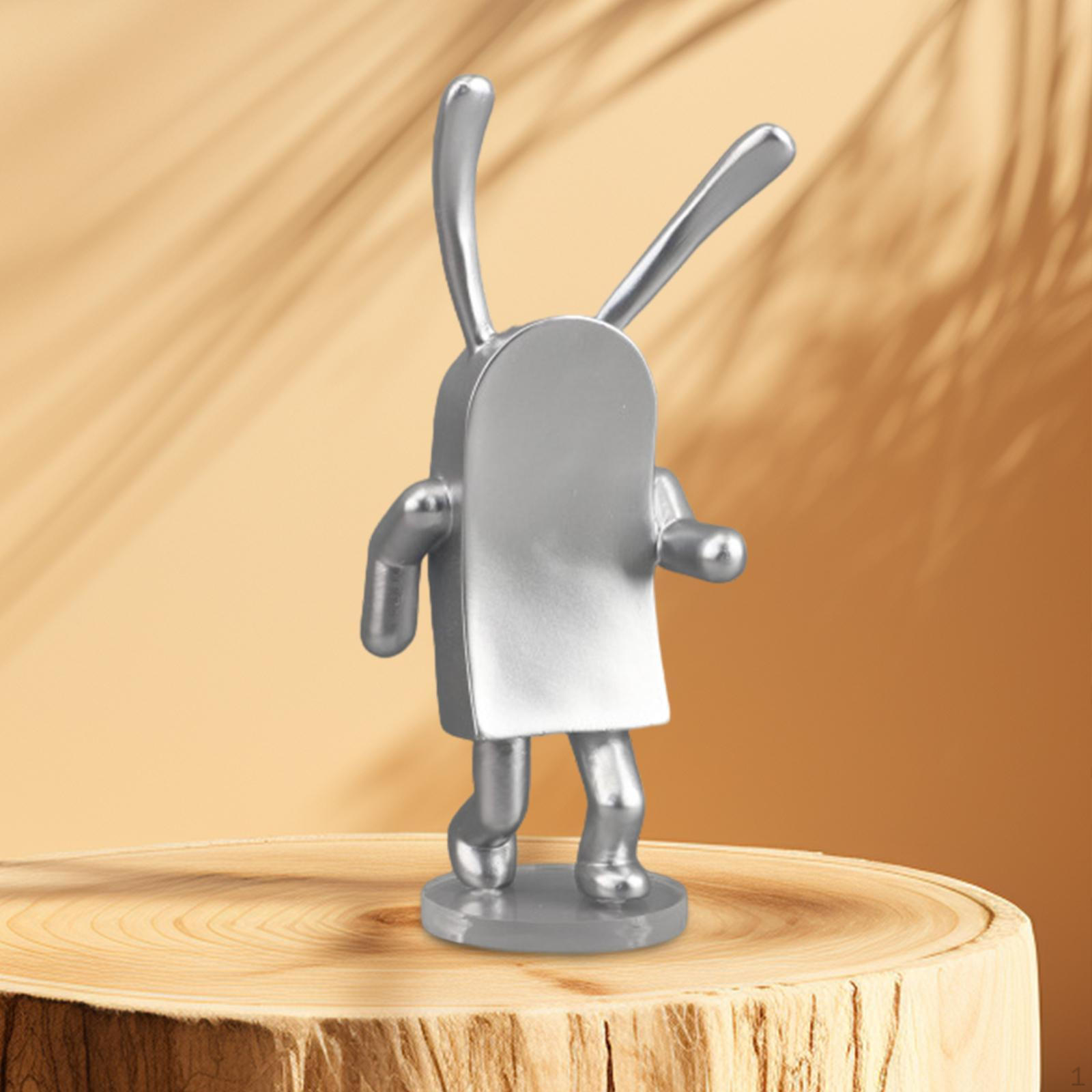 

Bunny Figurine Resin Sculpture for Desk Decoration Indoor Silvery