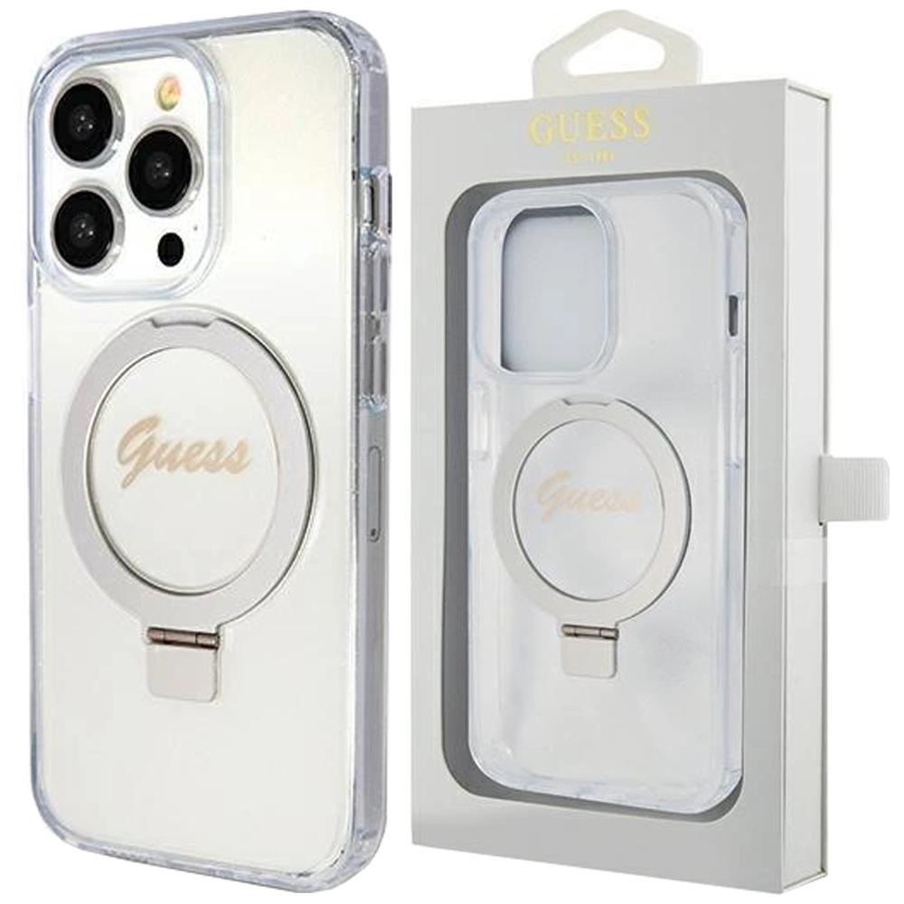 Guess Guhmp15Lhrsgsd Iphone 15 Pro 6.1 Przezroczysty/Transparent Hardcase Ring Stand Script Glitter Magsafe