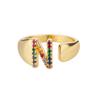 Rainbow Zircon Letter Rings For Women Mote Chunky Bred Letter AZ Rustfritt stål Ring Bryllup Boho Smykker Gave 2024