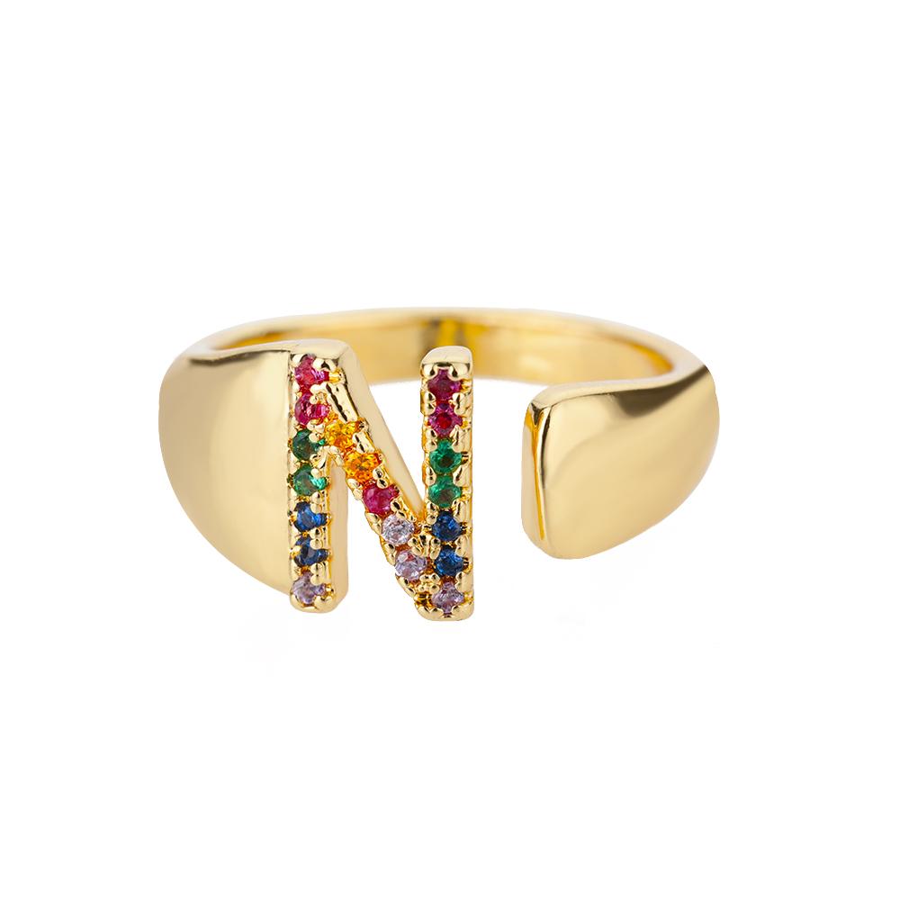 Rainbow Zircon Letter Rings For Women Mote Chunky Bred Letter AZ Rustfritt stål Ring Bryllup Boho Smykker Gave 2024