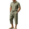Men's Linen Short Sleeve and Cargo Shorts Set, Relaxed Fit Summer Vacation Outfit for Beach and Daily Wear