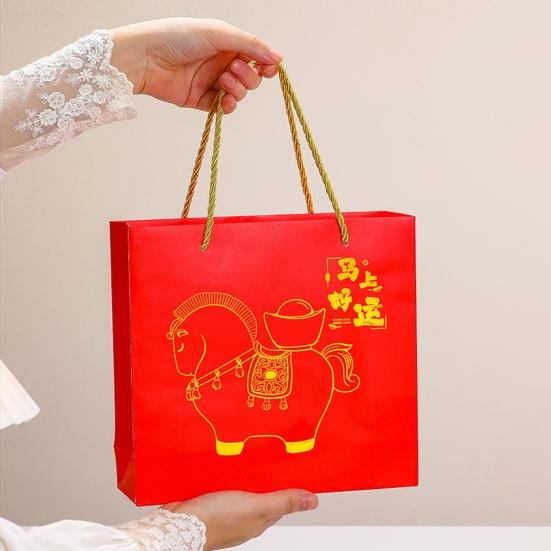 1/4Pcs Cartoon Horse Figurine with Gift Bag Box Bring Good Luck Fortune Chinese Style Pony Statue Home Office Desktop Feng Shui Decoration Ornament